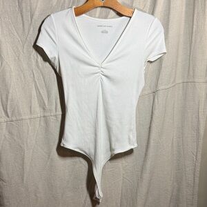 American Eagle Outfitters White V-Neck Bodysuit